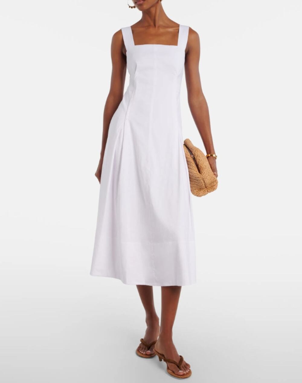 NWT Vince Linen Blend Square Neck Midi Dress White Size 2